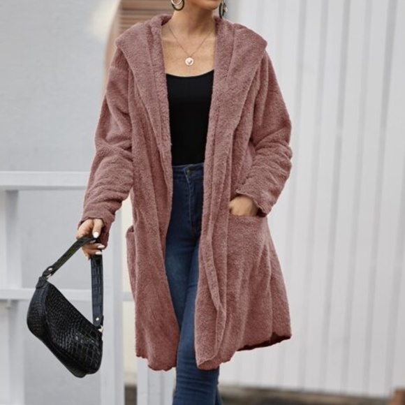 Cozy Black oversized Open Front Hoodie jacket teddy coat - Picture 7 of 13